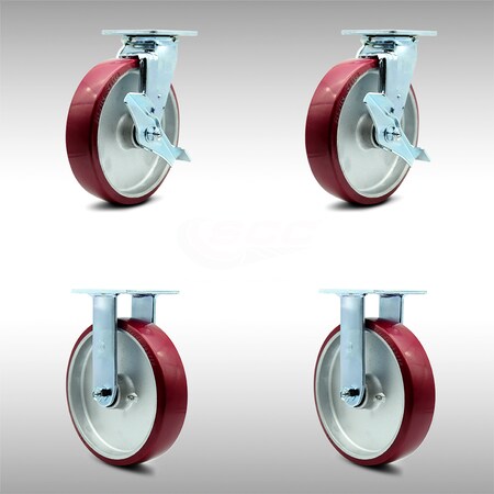 Service Caster 8 Inch SS Poly on Aluminum Caster Set with Ball Bearings 2 Brakes 2 Rigid SCC SCC-SS30S820-PAB-TLB-2-R-2